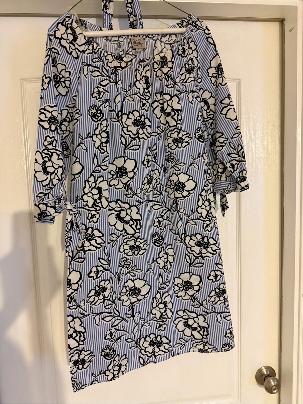 Como Vintage Blue and White Floral Stripe Midi Dress XL